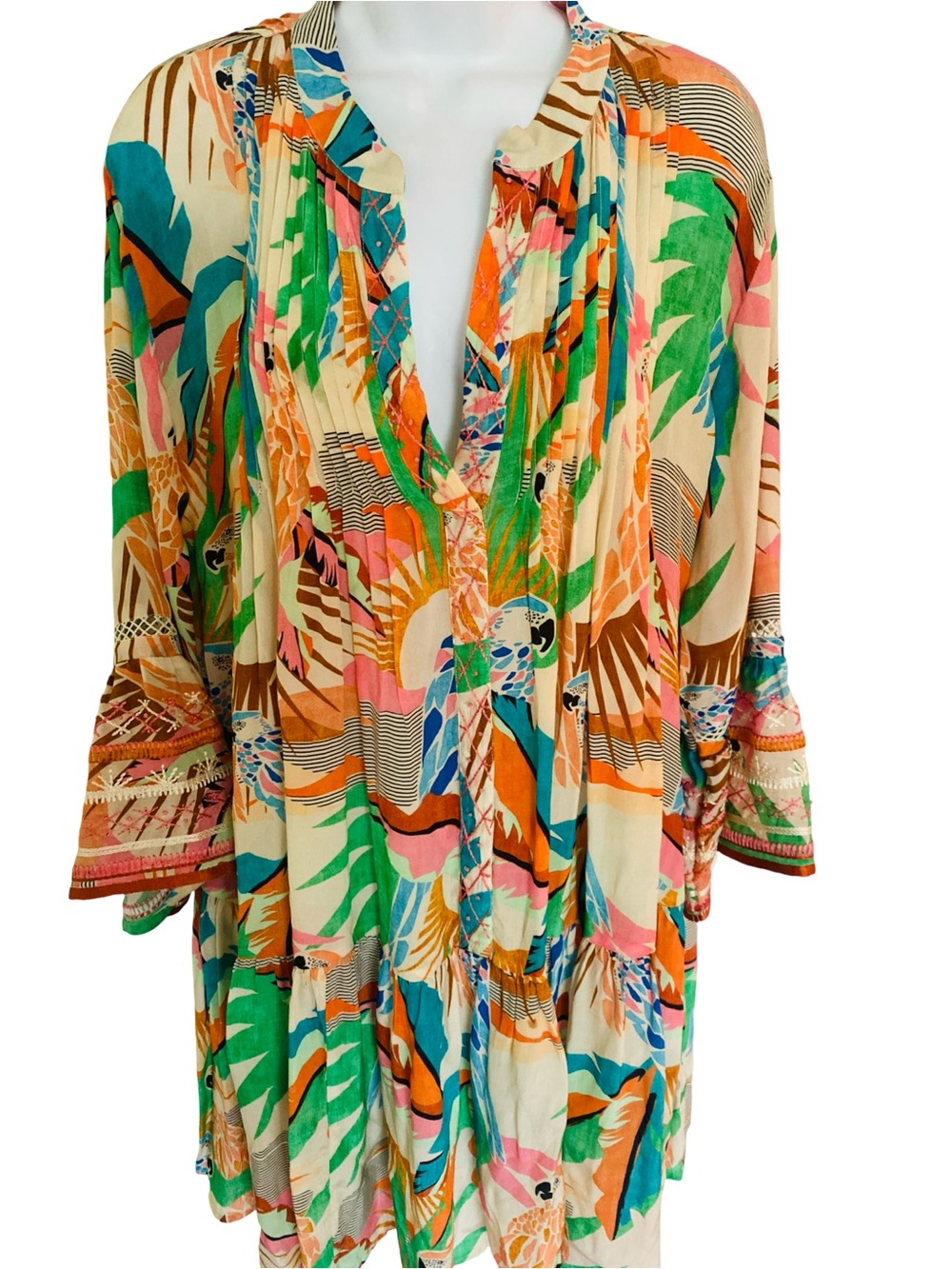 Taj by Sabrina Crippa  Tropical Print Womens Dress -M silk.  Embroidered